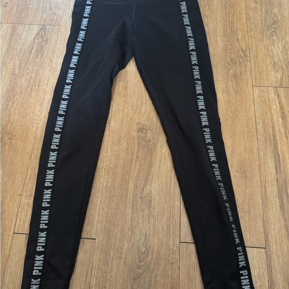 PINK Victoria's Secret Black and Pink Jeggings with Side Stripe